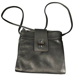 Tignanello silver pebble leather multi compartment crossbody purse satin lining